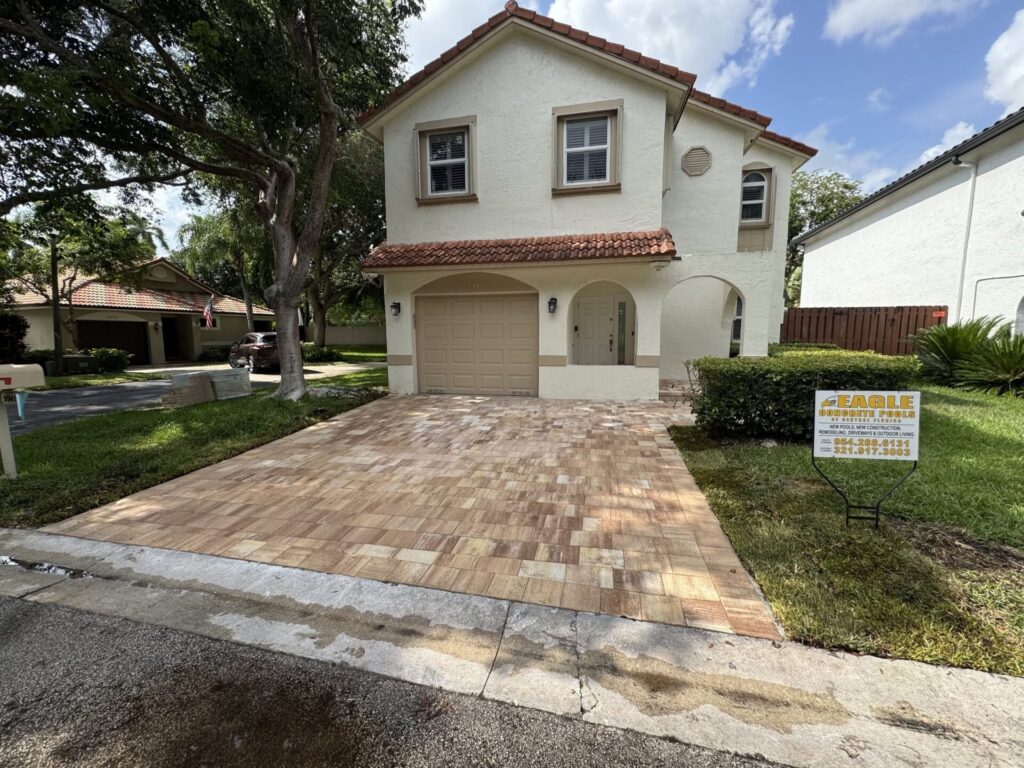 Finished concrete driveway after installation by Eagle Concrete Corp